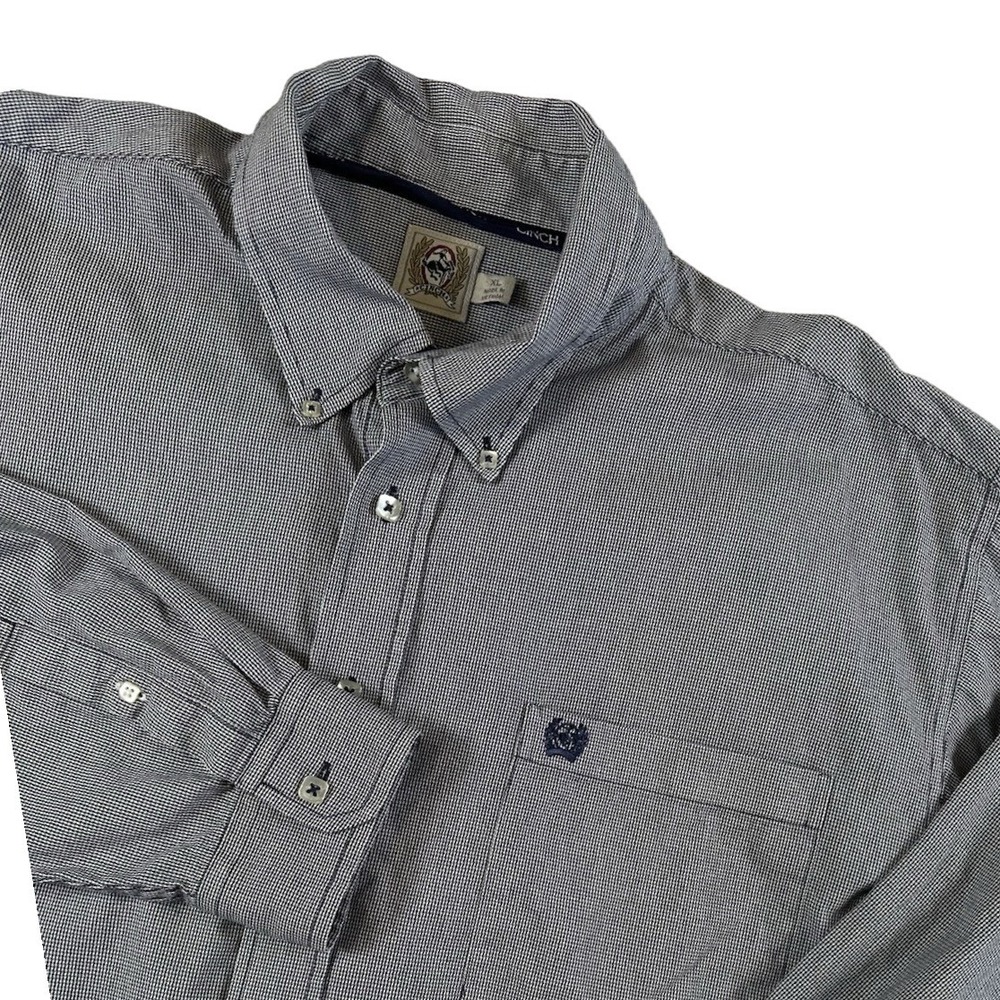 Cinch Shirt Adult XL Gray Plaid Button Up‎ Embroidered Logo Woven Cotton